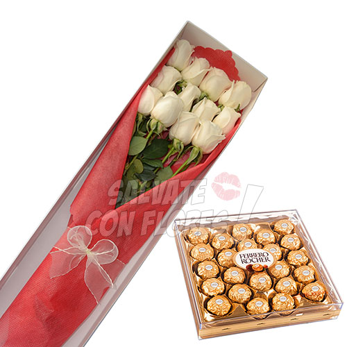 Caja 12 Rosas + Ferrero 24   | Regalar Flores, Envio de flores, desayunos y regalos a domicilio