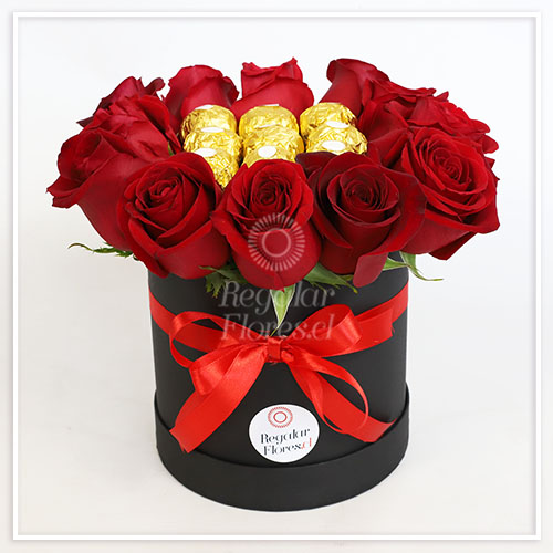 Caja cilindro 12 rosas y 9 bombones | Regalar Flores, Envio de flores, desayunos y regalos a domicilio