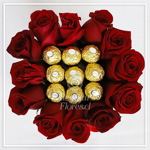 Caja cilindro 12 rosas y 9 bombones | Regalar Flores, Envio de flores, desayunos y regalos a domicilio