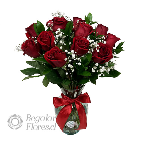 Jarrón 12 rosas y follaje | Regalar Flores, Envio de flores, desayunos y regalos a domicilio