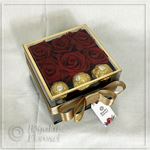 Caja 6 rosas preservadas y 3 bombones | Regalar Flores, Envio de flores, desayunos y regalos a domicilio