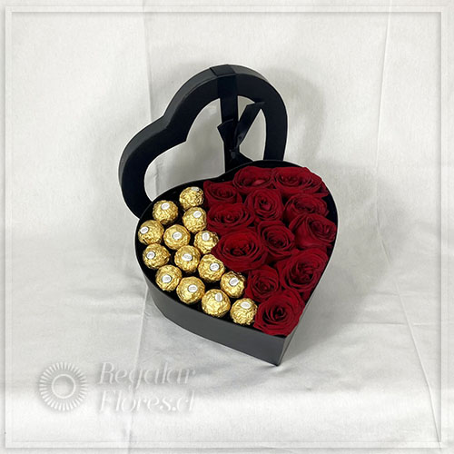 Corazón negro 12 rosas y 14 bombones | Regalar Flores, Envio de flores, desayunos y regalos a domicilio