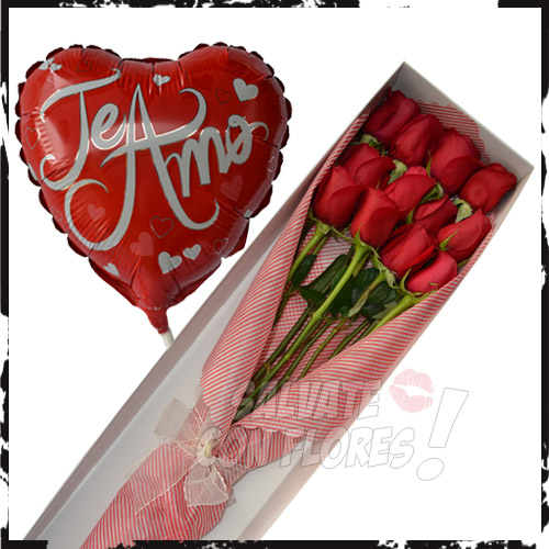 Caja 12 Rosas + Globo Helio | Regalar Flores, Envio de flores, desayunos y regalos a domicilio