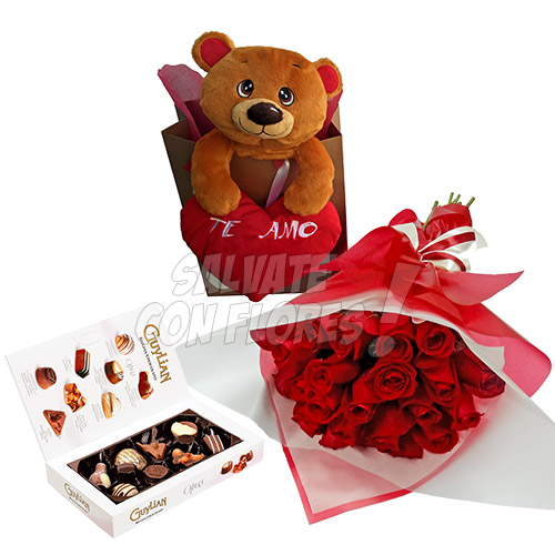 24 Rosas + Oso + Chocolates | Regalar Flores, Envio de flores, desayunos y regalos a domicilio