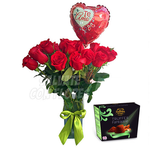 Florero 24 Rosas Globo y Trufas | Regalar Flores, Envio de flores, desayunos y regalos a domicilio