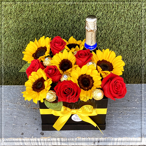 Rosas, girasoles, espumante y bombones | Regalar Flores, Envio de flores, desayunos y regalos a domicilio
