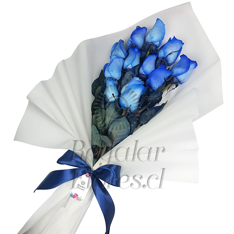 12 Rosas Azules en Ramo | Regalar Flores, Envio de flores, desayunos y regalos a domicilio
