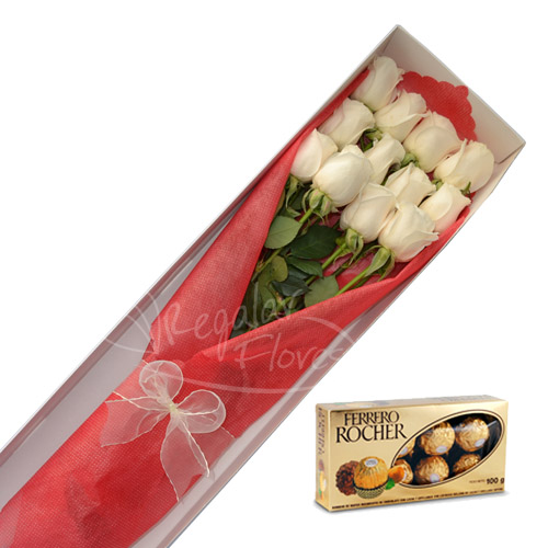 Caja 12 Rosas + FERRERO 8 | Regalar Flores, Envio de flores, desayunos y regalos a domicilio