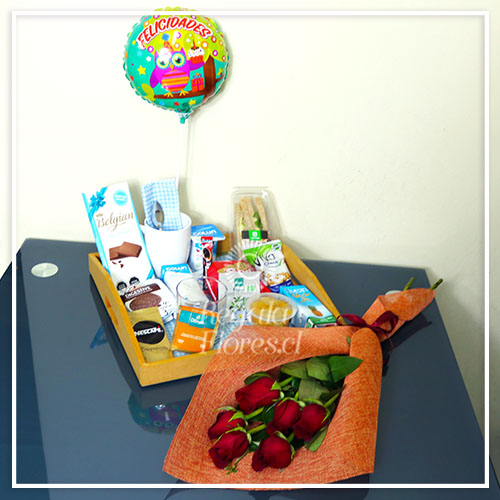 Desayuno liviano + 6 rosas + Globo | Regalar Flores, Envio de flores, desayunos y regalos a domicilio