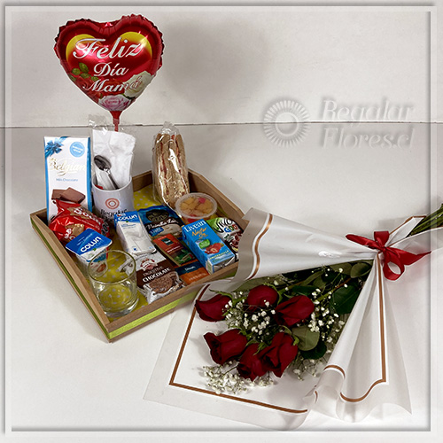 Desayuno liviano + 6 rosas + Globo | Regalar Flores, Envio de flores, desayunos y regalos a domicilio
