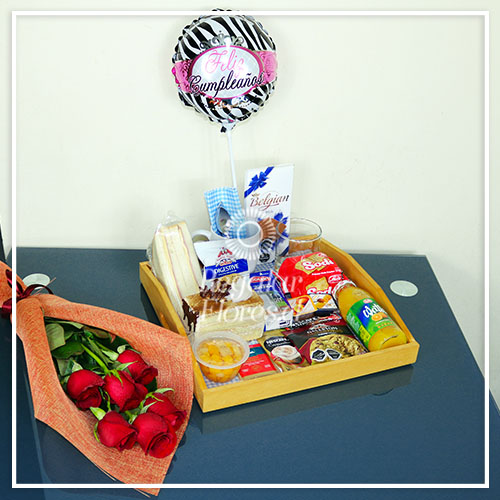 Desayuno Felicidades + 6 rosas + Globo | Regalar Flores, Envio de flores, desayunos y regalos a domicilio