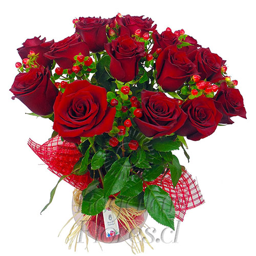 Pecera 15 rosas e hypericum | Regalar Flores, Envio de flores, desayunos y regalos a domicilio
