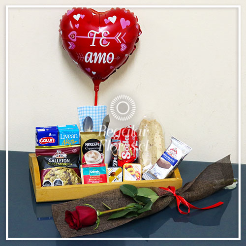 Desayuno Amorcito + Rosa + Globo | Regalar Flores, Envio de flores, desayunos y regalos a domicilio