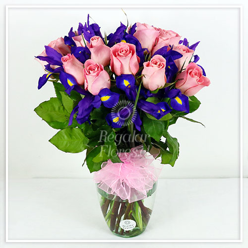 Jarrón rosas e iris | Regalar Flores, Envio de flores, desayunos y regalos a domicilio