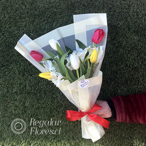 Ramo 6 tulipanes y alstroemerias
