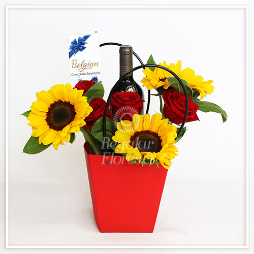 Bolso girasoles y rosas celebremos | Regalar Flores, Envio de flores, desayunos y regalos a domicilio