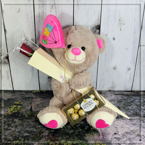 Oso Amoroso con Rosa y Ferrero | Regalar Flores, Envio de flores, desayunos y regalos a domicilio