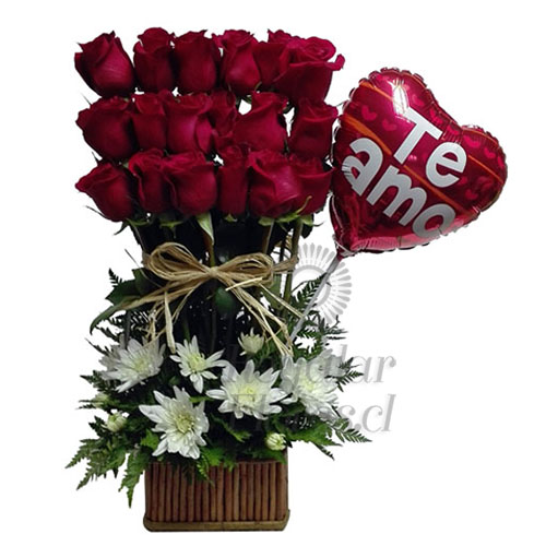 Frontal 18 Rosas + Globo Te Amo | Regalar Flores, Envio de flores, desayunos y regalos a domicilio