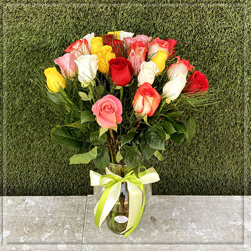 Jarrón 25 rosas Mixtas | Regalar Flores, Envio de flores, desayunos y regalos a domicilio