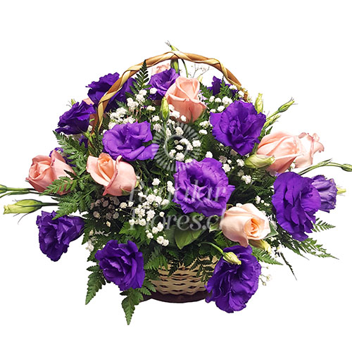 Canasto Lisianthus y Rosas | Regalar Flores, Envio de flores, desayunos y regalos a domicilio