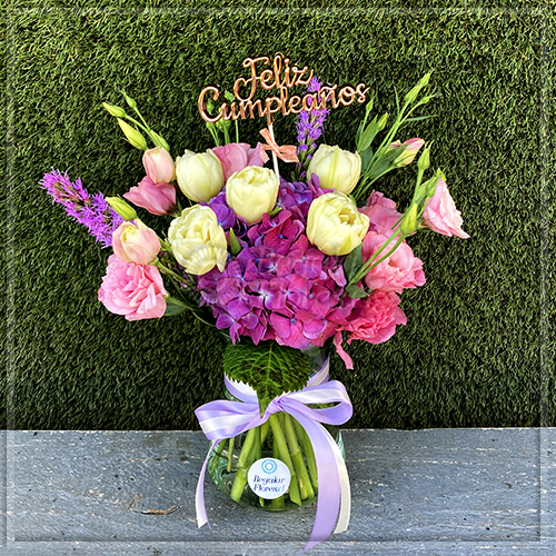 Florero hortensia, tulipanes y lisianthus | Regalar Flores, Envio de flores, desayunos y regalos a domicilio