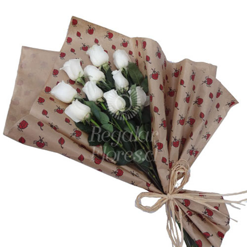 Ramo 10 Rosas Blancas en Kraft | Regalar Flores, Envio de flores, desayunos y regalos a domicilio