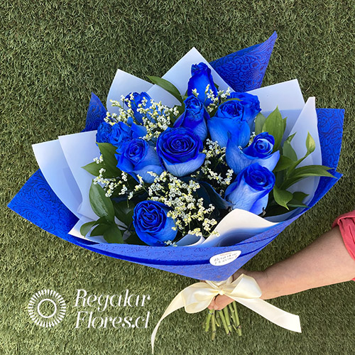 Ramo 12 rosas azules y follaje | Regalar Flores, Envio de flores, desayunos y regalos a domicilio